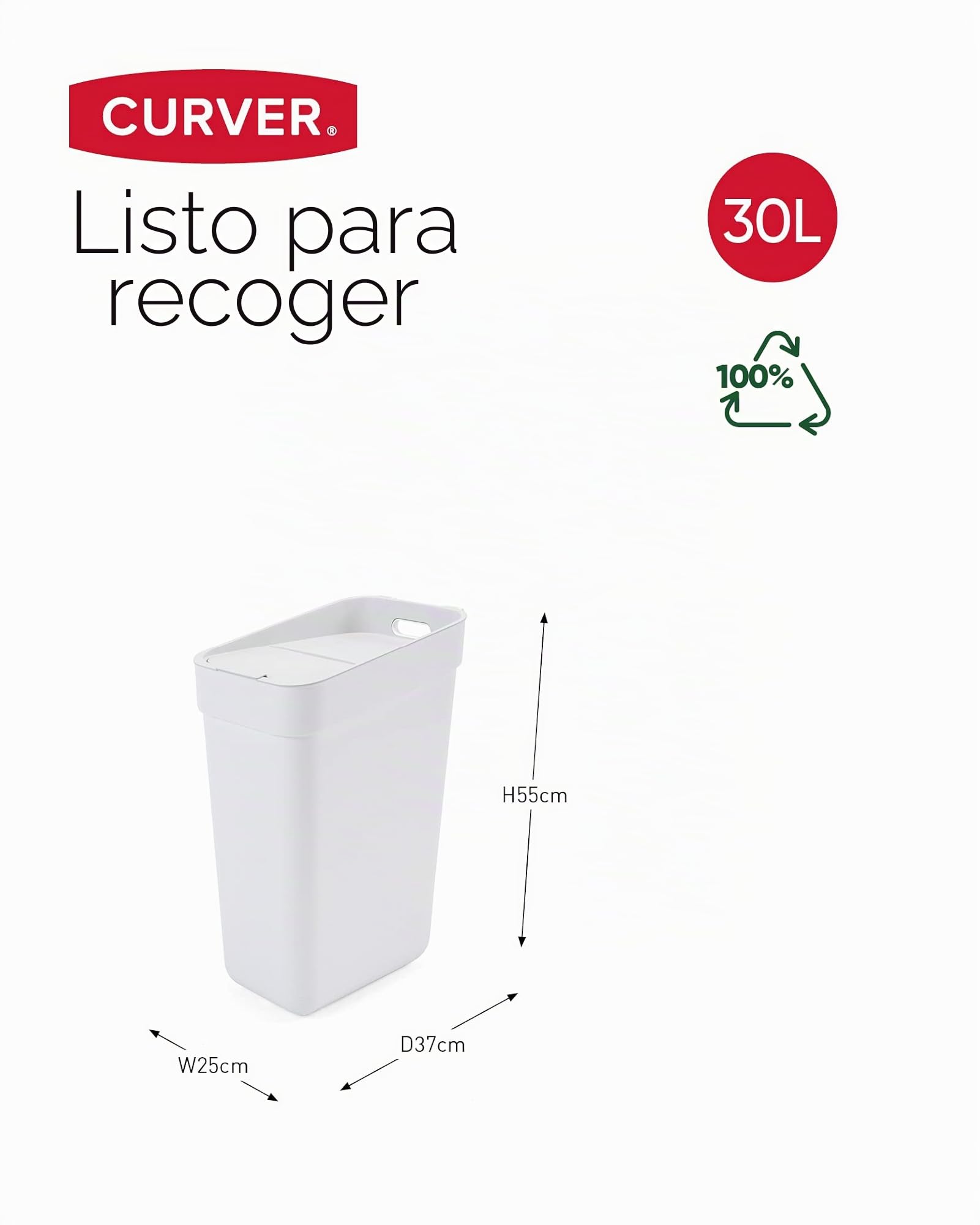 Keter Caja cartón Papeleras, Plástico 100% (Polipropileno), Blanco Reciclado, único