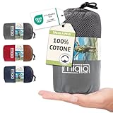 Miqio sacco a pelo in Cotone, lenzuolo da viaggio 2 in 1, XL, con cerniera intera (accoppiabile), sacco a pelo da viaggio ultra piccolo e ultra leggero - ideale per backpacking e cabine