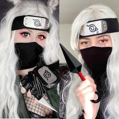 Image of WANNA PARTY Party Cosplay Props Ninja Tie Back Headband & Kunai Weapon Prop Metal Engraved Icon Headband and Kunai Prop for Anime Theme Party Dressing-up Accessories Props