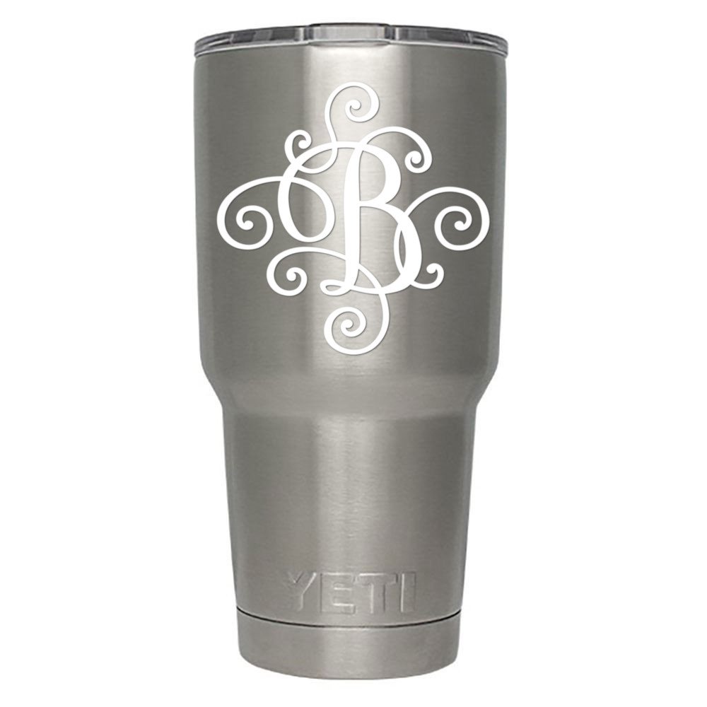 Monogram die cut decal/sticker. CLICK FOR COLOR/LETTER OPTIONS. AVAILABLE IN FOUR COLORS AND ALL LETTERS A-Z! Great for windows, Yeti and RTIC tumblers, Macbooks and more! (Letter"B", White)