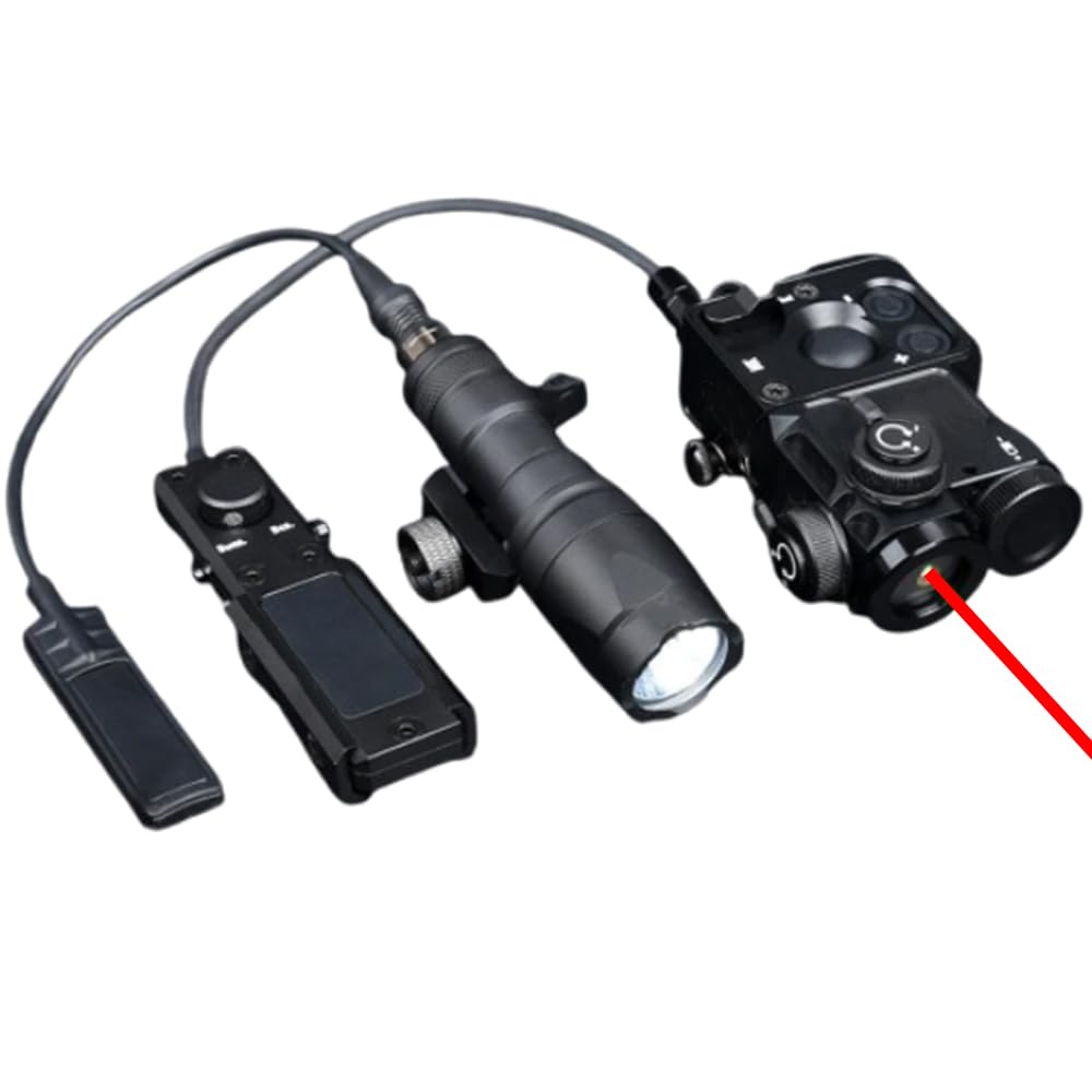 Tactical Metal PST4 Box Aiming Laser Sights(with IR Laser + Red Laser Sight + Remote Pressure Switch), & M300a Strong White LED Flashlight Combo, Black