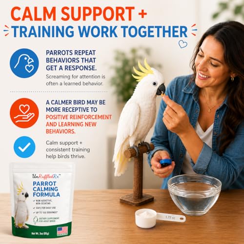 UnRuffledRx Parrot Calming Supplement, L-Theanine & GABA Powder for Fireworks & Travel, Parrots, Cockatiels & Parakeets, 3 oz - Image 4