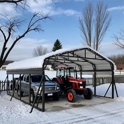 SYLVIERA 20x20FT Heavy Duty Metal Carport - Reinforced Galvanized Steel Carport Canopy for All-Weather Shelter, Enhanced Wind Resistance for Boats, Cars, Trucks, and Tractors