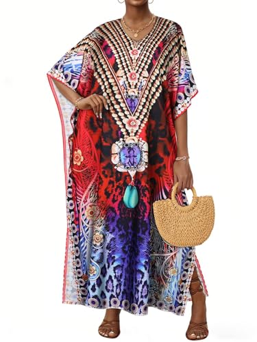 Image of Kaftan Dresses for Women V Neck Caftan Batwing Sleeve Swimsuit Cover Up