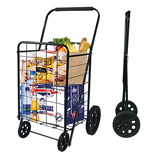 easy wheels shopping cart - Sibosen Folding Shopping Cart, Portable Unitility Cart with Stair Climbing Wheels Shopping Carts for Grocery Laundry Luggage Travel