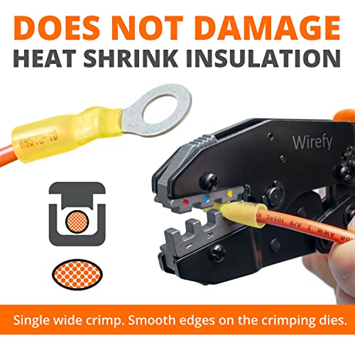 Wirefy Crimping Tool For Heat Shrink Connectors - Ratcheting Wire Crimpers - Crimping Pliers - Ratchet Terminal Crimper - Electrical Crimping Tool - 22-10 Awg #TOP2