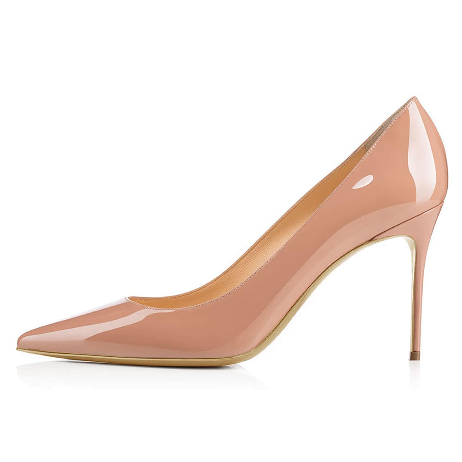 Tacco Alto Scarpe Tacco Spillo Donna Punta Affilata Senza Schienale Ufficio Sera 8,5cm,Apricot-46