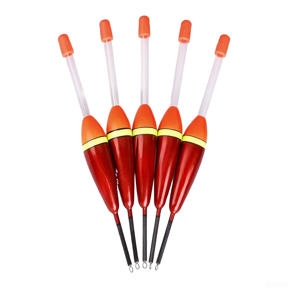 5 Pack Red Vertical Fishing Floats for Carp, Eye-Catching Bold Tail Design, Sensitive Buoy for Wild and Shallow Water, 4g 5g 6g Weights, 13.5 to 15cm Size(5g)