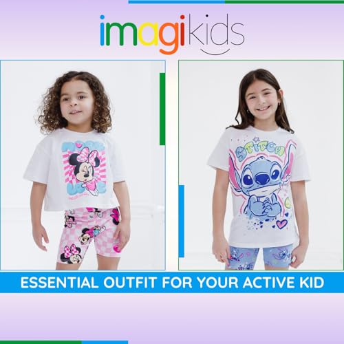 Image of Disney Junior Girls Cropped Boxy T-Shirt and Bike Shorts Outfit Set Toddler to Big Kid Sizes (2T - 14-16)