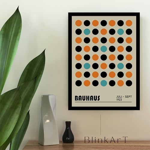 Image of BLINKART Vintage Bauhaus Retro Geometric Aesthetic Poster Gallery | Colorful Wrap Framed For Home Office Studio Living Room Modern Art Studio Decoration Abstract Shapes | (d90) | 13x10 Inch