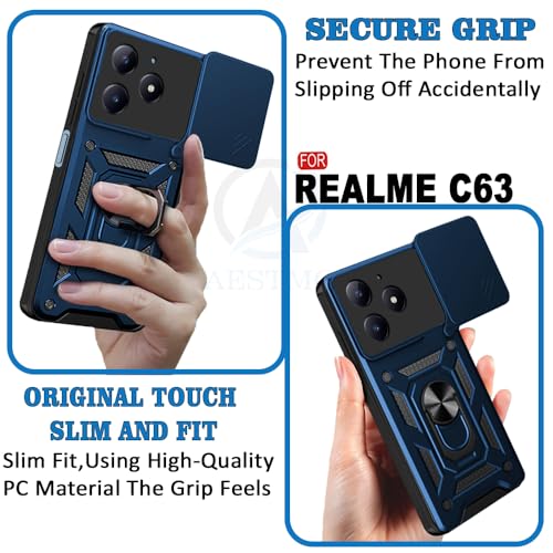 Image of AESTMO Tough Armor Realme C63 / Narzo N63 Bumper Back Case Cover | Ring Holder & Sliding Camera Shield Cover | 360 Degree Protection Back Case Cover for Realme C63 (Blue)