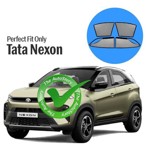 Image of AutoStory Magnetic Car Sunshade for Tata Nexon | Front Half Cut for Mirror Visibility + Rear Full Coverage with Zipper | Heavy Heat & UV Protection | Privacy Side Window Curtains Shades
