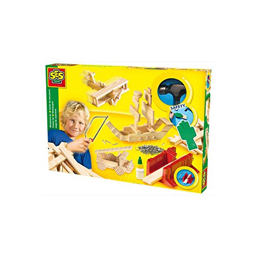 SES Creative 00944 coffret d'outils pour enfants - véritable mini marteau, scie et pièces en bois à partir de 5 ans, Mixte