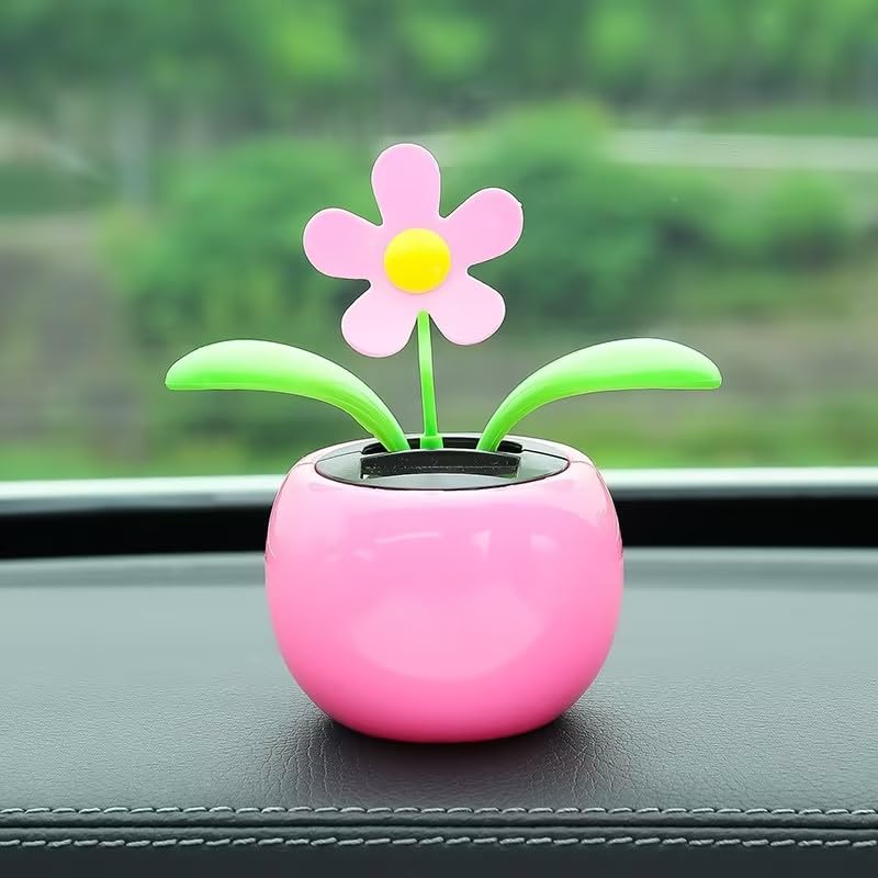 Pink Solar Powered Dancing Swinging Flower Car Ornament Home Office Decor,Funny Gift for Friends Solar Power Kits 4.72