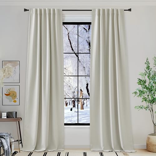 NICETOWN Room Darkening Curtains 96 inches Long for Bedroom, Rod Pocket/Back Tab/Hook Belt Thick Faux Linen Cold & Light Blocking Window Treatment for Living Room, Natural, W50 x L96, 1 Panel