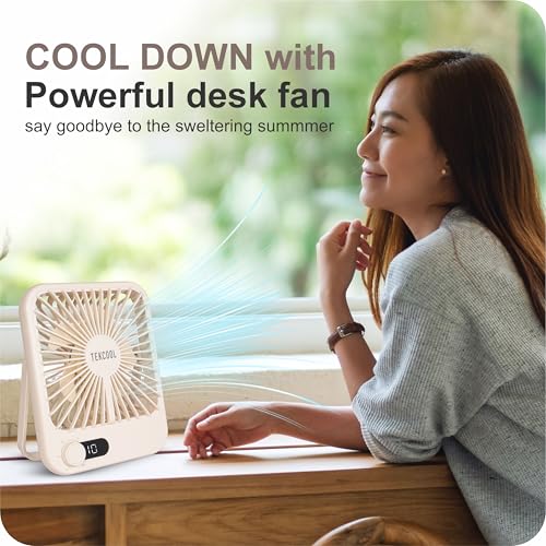 Image of TEKCOOL Slim Portable Desk Fan, 0-100 Speeds Adjustable Mini Fan, Rechargable Fan with Fragrance Function, Long Battery-Life Personal Fan for Home Outdoor, an Aromatherapy Tablet Included(White)