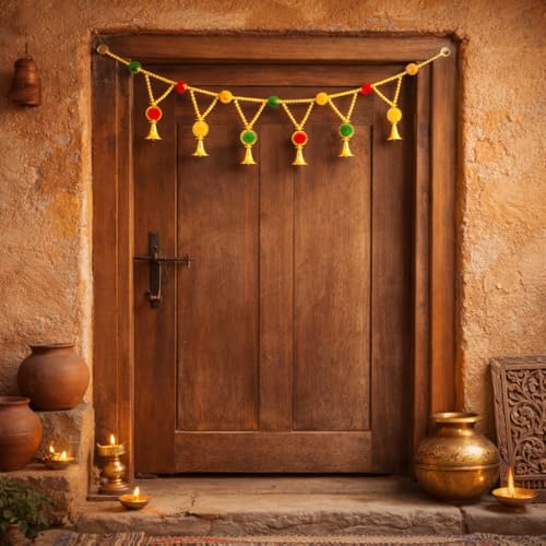 Image of Rajasthan Kraft Handmade Beads & Pom Pom Door Toran - 40 Inch in Size, for Festive & Housewarming Decor (T0014)