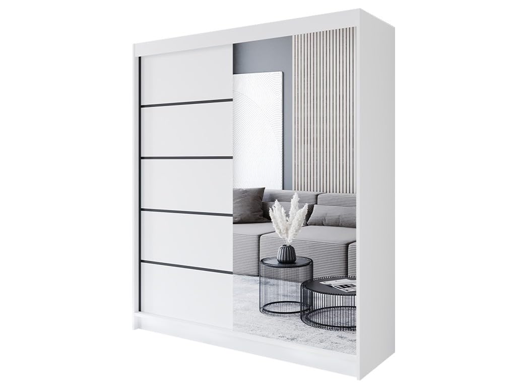 P3 180 cm Weiß Schiebetüren Kleiderschrank 180x215x58 cm mit Spiegel - Schlafzimmermöbel, Aufbewahrung - Mehrzweckschrank