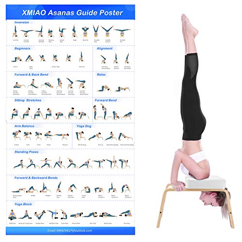 XMIAO Yoga Headstand Bench, Multifunctional Yoga Inversion Chair with Solid Wood Frame,Yoga Headstand Stool Idea for Workout, Fitness and Gym Relieve Fatigue and Body Building (White)