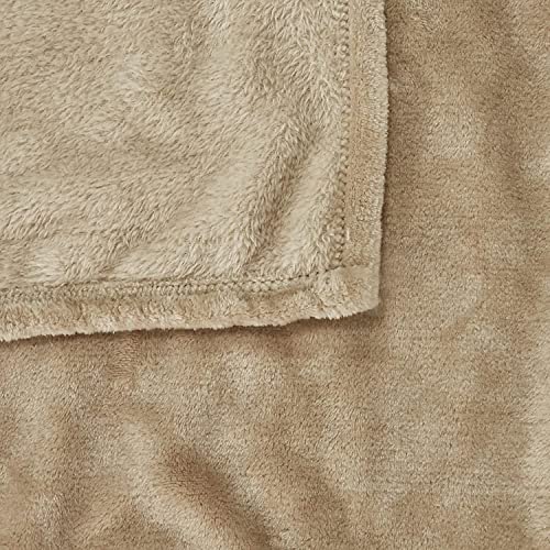 Image of HOMEKART Premium Flannel Fleece Blanket for Double Bed, Super Soft Plush All Season Blanket, Lightweight Warm Cozy Bed Blanket for Queen Size Bed, Sofa, Couch, Travel & Camping, 228 x 228 cm,Beige