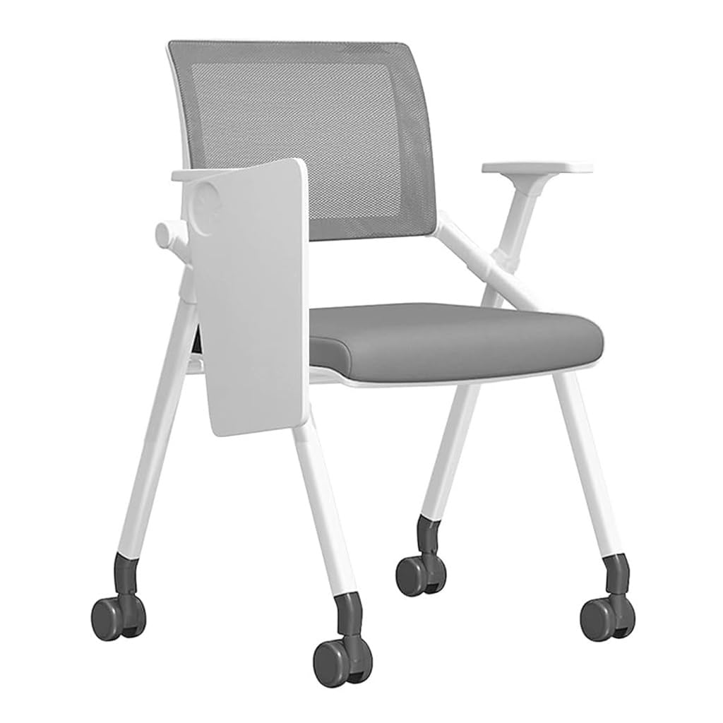 MYUYEE Stackable Conference Room Chair With Desk Attached And Wheels,Mesh Back Foldable Office Chair Executive Reception Chair For Office And Home Use (Grey)