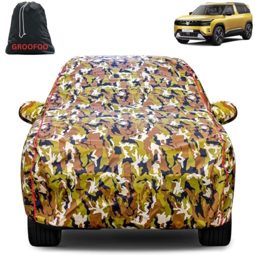 Image of Waterproof Car Body Cover with Mirror Pockets Compatible with Tata Sierra Car Cover | Triple Stitch and UV & Dust Proof All-Weather Protection, (Army Red)