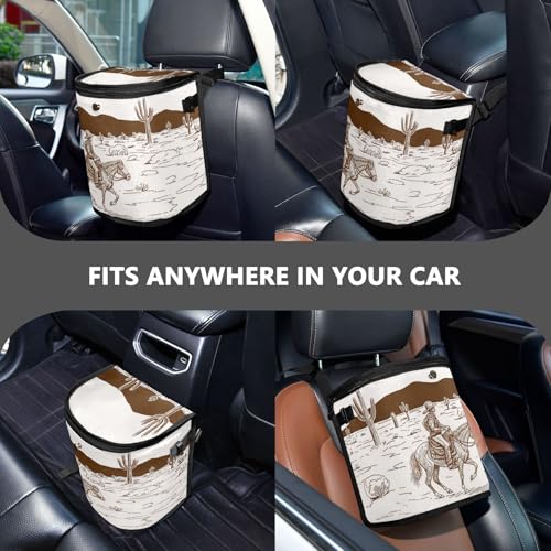 Image of Cowboy Car Trash Can with Lid Leak Proof Car Trash Bag Waterproof Car Garbage Can, Polyester Trash Bin Hanging for Minivan SUV Truck