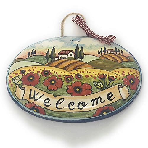 CERAMICHE D'ARTE PARRINI - Italian Ceramic Art Pottery Tile Welcome House Plaques Decorative Poppies Landscape Hand Painted Made in ITALY Tuscan