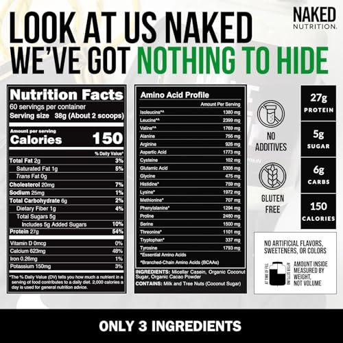 Image of NAKED Chocolate Casein - Chocolate Micellar Casein Protein - 5 Pound Bulk, NSF Certified, GMO-Free, Gluten-Free, Soy-Free, Preservative-Free - Stimulate Muscle Growth - Enhance Recovery - 60 Servings