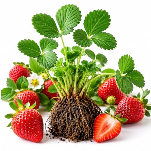 Rich Sweetness Strawberry Live Plants (10 Pack) Everbearing Strawberry Starts for Outdoor Gardens & Containers Sweet Large Red Berries Non-GMO Fruit Plants