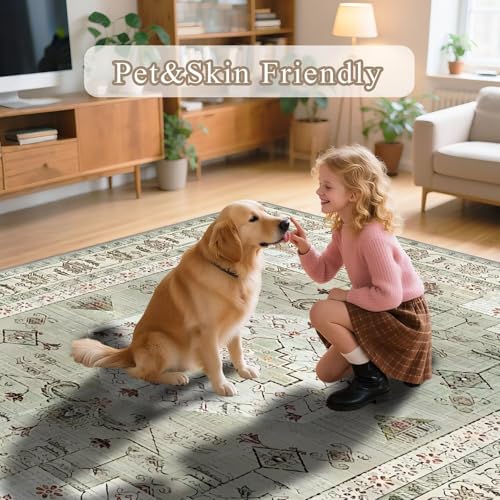Tapis rétro de qualité supérieure vert et doux pour intérieur