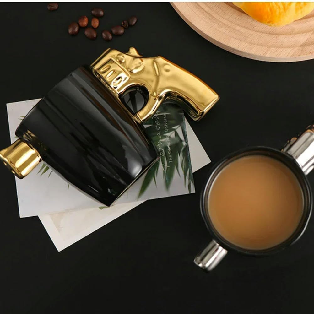NYSDM 350ml Kubek z uchwytem rewolwerowym Kubek do kawy Ceramiczny spersonalizowany Dekoracje do kawy Herbaty Mleka Forma 3D Antypoślizgowy kubek z glazurą