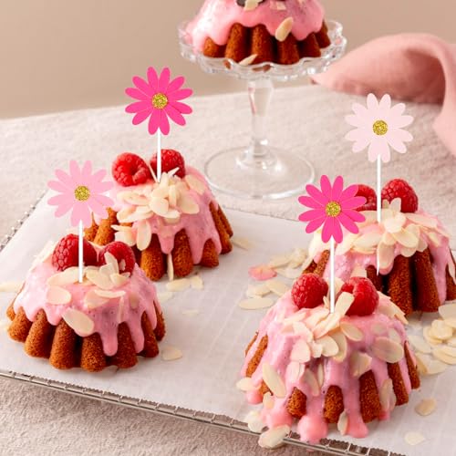 Telooco 582543_1_FKWVWPP7 Pink Daisy Cupcake Toppers 12 * 4.7Cm/4.7 * 1.8Inch White Daisy Cake Decorations Cocktail Cake Fruit Bowl Yogurt Bowl Diy Decoration thumb #3