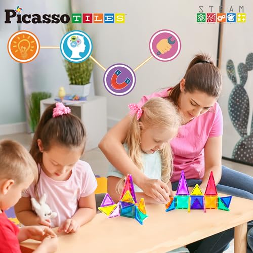 Image of PicassoTiles Travel Size Series Magnet Building Blocks Toy Set mini Diamond Magnetic Construction Block Sensory Toys Preschool Toddler Boy Girls Age 3+ STEM Educational Learning Kit Pretend Play PTM13