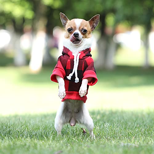 Hozz Red Dog Hoodie Winter Dog Sweatshirt With Leash Hole And Pocket Warm Dog Clothes For Buffalo Plaid Small Dog Sweater Chihuahua Coat Clothing Puppy Custume Xs #TOP5