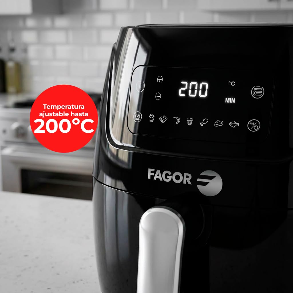Freidora de Aire 5,7L XXL 1800W sin Aceite, Air Fryer con Pantalla Táctil y 7 Programas, Cocina Saludable Rápida, Temperatura 80-200ºC, Fácil Limpieza, FAGOR Naturfry