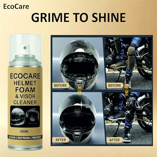 Image of EcoCare Helmet Cleaner | Waterless Visor Cleaning Spray for Inner Liner and Pads | 100% Safe for Hair & Skin |Anti-Fog Deodorizing Formula for Deep Cleaning & Visibility Boost for Riders 300ML
