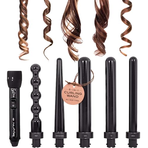 NuMe Lustrum 5 in 1 Tourmaline Ceramic Curling Wand Set with Interchangeable Barrels, Digital Display, Automatic Shutoff Feature. Heat Up to 410°F
