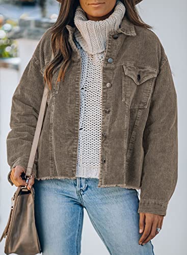 Dokotoo Womens Corduroy Jackets Button Down Long Sleeve Casual Shacket Coats Outwear2