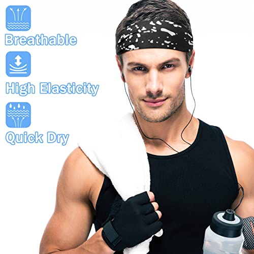 Image of 9 pcs Sweatbands for Men Workout Sport Headbands for Men Camo Headband Sweat Absorbing Headband Wide Sweatband for Head Basketball Football Cycling Running Yoga, 4.7 x 9.8 Inch