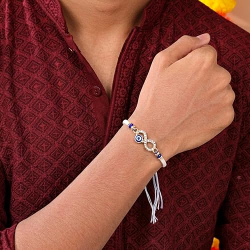 Image of Peora Om Shree Ram Swastik Rakhi for Brother Bhaiya | Crystal & Beads Studded | Red Thread | Raksha Bandhan Hamper with Roli Chawal Greeting Card