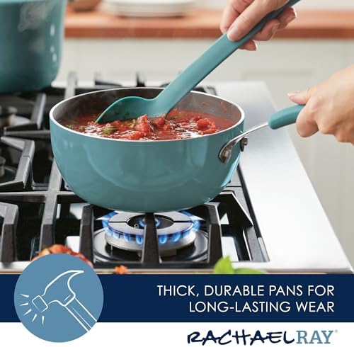 Rachael Ray Cook + Create Nonstick Saucier Pan/Saucepan, 3 Quart, Agave Blue - Thumbnail 5