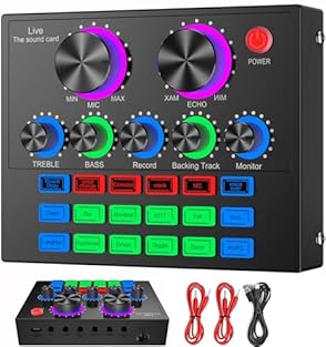 【Metal Sound card&LED light EASY TO USE】Metal dj mixer sound quality is better than the ABS.Live sound card Works as a USB sound card plus mixing station .easy intuitivily to use that you can jump headfirst into podcasting or streaming shortly.LED Li...