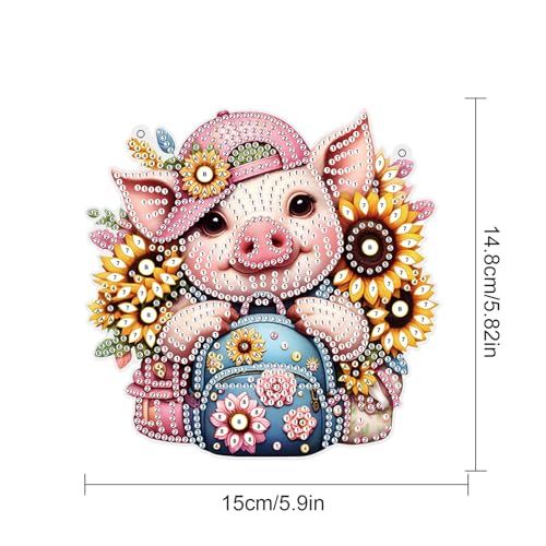 Image of AiYuanzsh 5D DIY Acrylic Special Shaped Diamond Painting Pendant Kit - Sunflower & Pig Design, Hanging Window Ornament for Home Decoration & Gifts