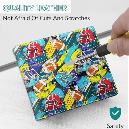 Image of EXXBYELI Boys Wallets Football Leather Wallets Credit Id Card Cash Holder Black Rfid Blocking Zipper Cute Cool Funny Aesthetic Wallets With Coin Pocket Id Window Teen Wallets for Boys Teenager Wallet