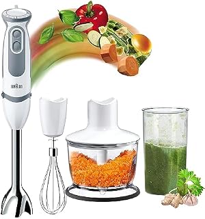Braun blender ręczny MQ 5235WH blender ręczny MultiQuick 5 Vario blender ze stopką miksującą ze stali nierdzewnej, 1000 W, w zestawie 3-częściowy zestaw akcesoriów, biały/szary