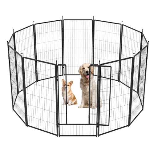PETREEK Dog Playpen 36 inch 12 Panels for Indoor & Outdoor Use – Heavy-Duty Metal Pet Fence with Ground Stakes, Rounded Ball Tops for Safety, Stable & Foldable Design, Easy to Assemble