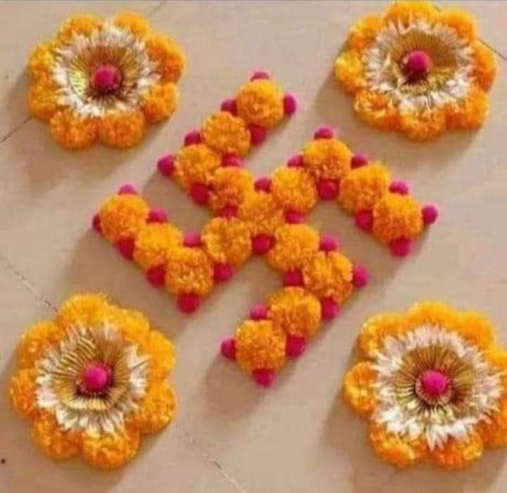 Virushka Acrylic Swastik and Flower Shape Rangoli Designer Handcrafted Decorative Swastik Rangoli for Floor Decoration with Marigold Flowers (B0BTHV8SSM) Amazon Price History, Amazon Price Tracker