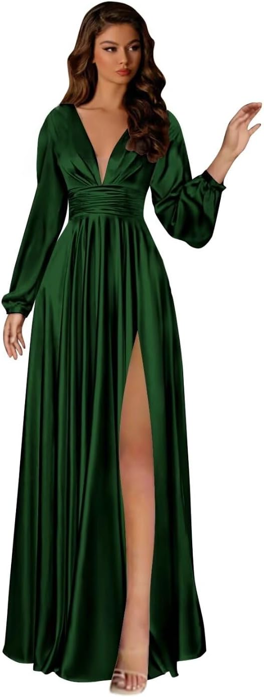 BOLENSYE Satin Bridesmaid Dresses Long Sleeve A Line UK Ubuy