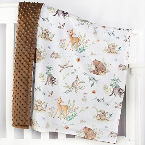 Image of HOMRITAR Baby Blanket for Boys Girls Soft Plush Minky Blanket with Double Layer Dotted Backing for Toddler Nursery with Woodland Animals Printed 30 x 40 Inch (75 x 100 cm)